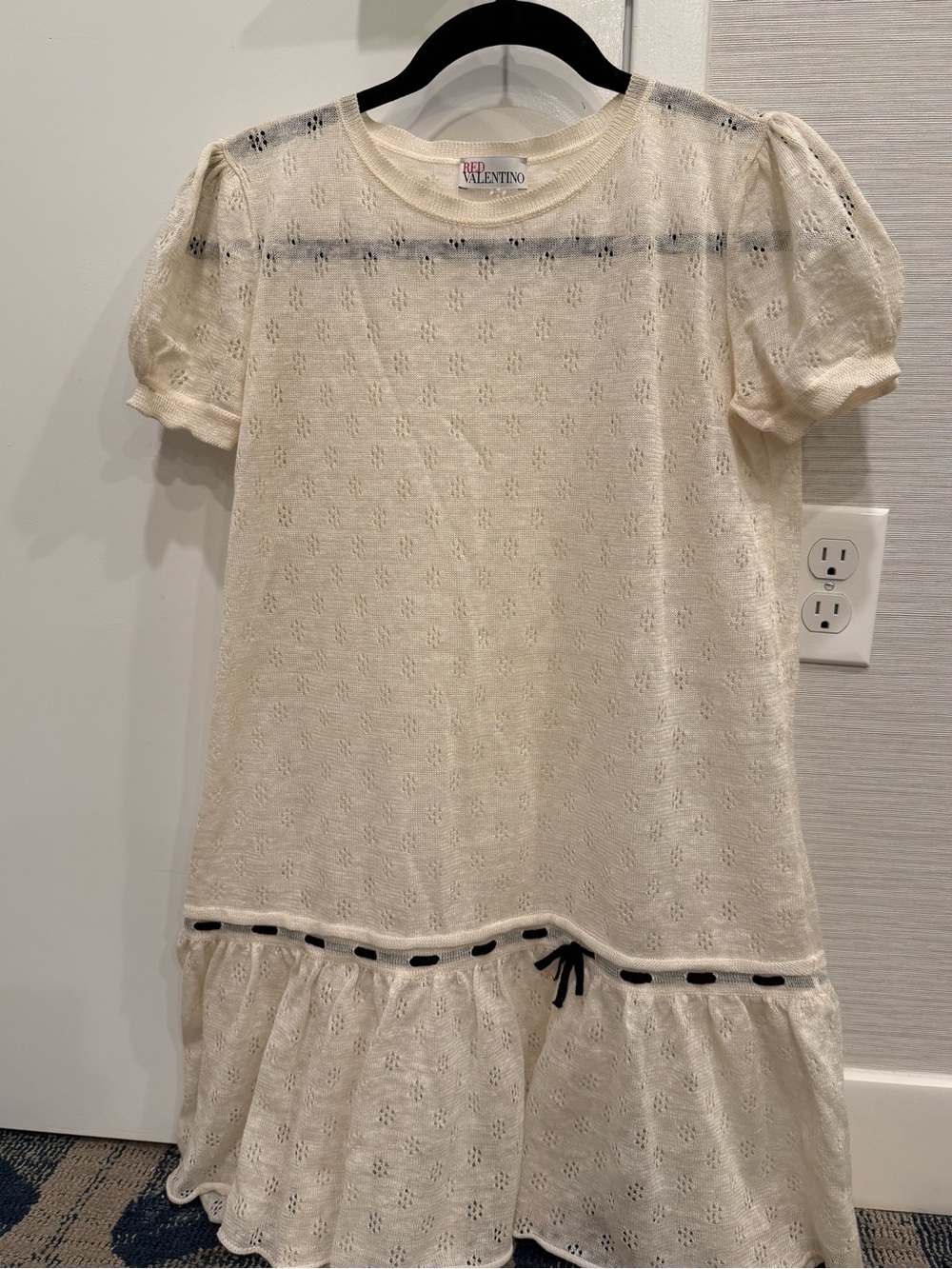 RED Valentino Cream Eyelet Dress with Black Trim and Bow